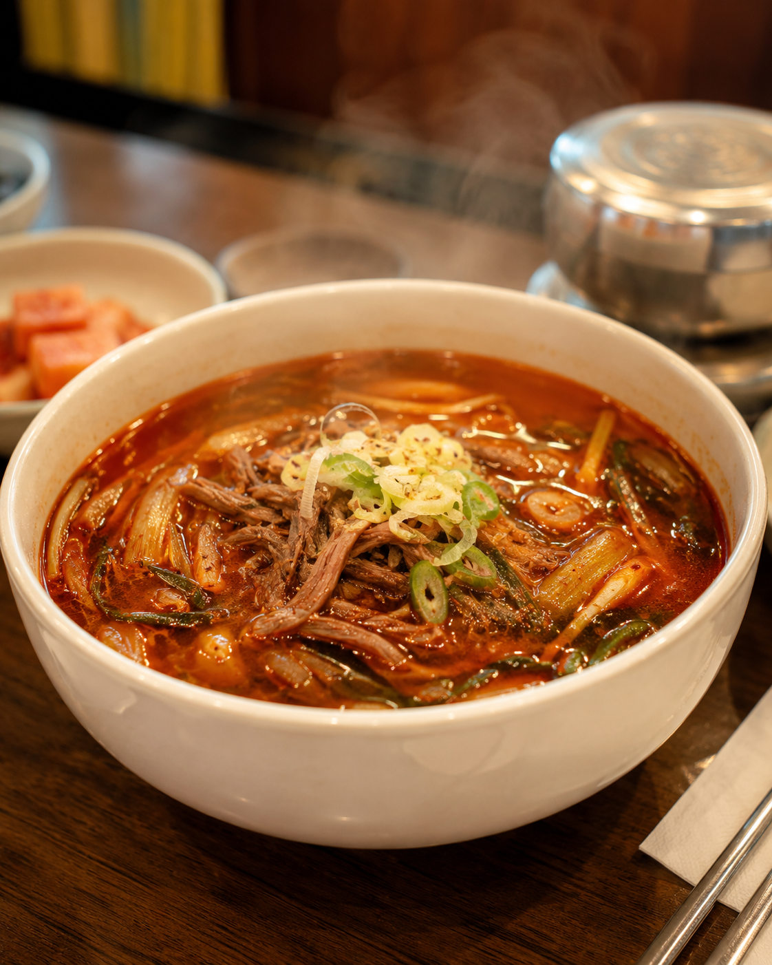 국물요리 김이 살아있는 대표 사진, 찌개, 국밥, 라멘처럼 뜨거움이 팔리는 메뉴용. — 결과 이미지 2/3