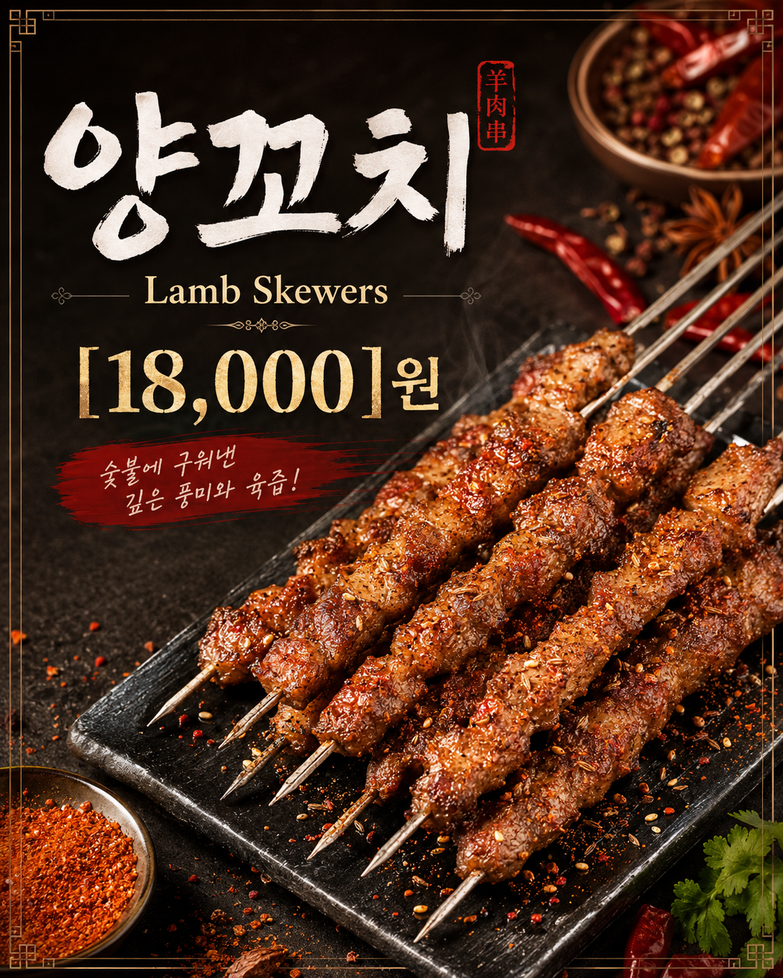 메뉴 포스터 (강렬), 메뉴명·가격이 들어가는 강렬한 플랫레이 메뉴판(4:5). — 결과 이미지 4/5